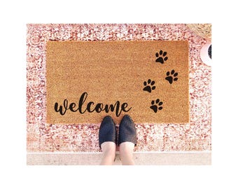 Dog Doormat: Funny Welcome Mat with Paw Prints (Coir)