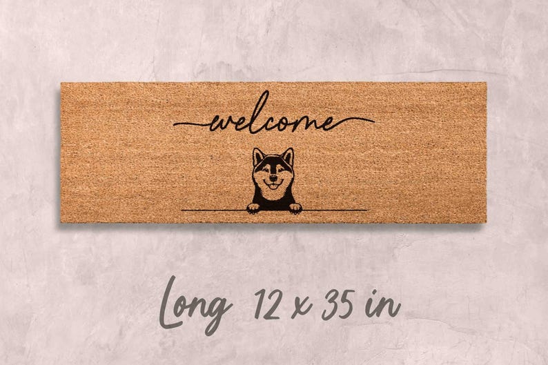 Shiba Inu Door Mat: Cute Dog Design (Natural Coir, Latex) Long 12 x 35