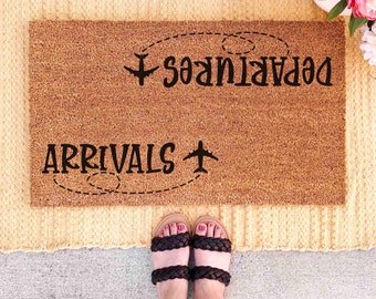 Pilot Gift Doormat for Pilot Door Mat Departures Doormat Arrivals Welcome Mat Unique Gift for Pilot Airline Gift Airplane Doormat Airplane