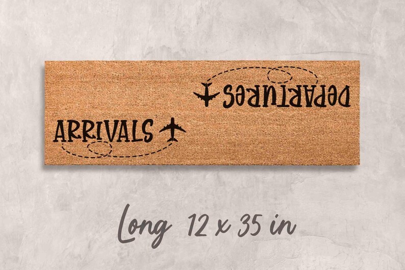 Pilot Door Mat: Airplane Design - Natural Coconut Fiber Long 12 x 35
