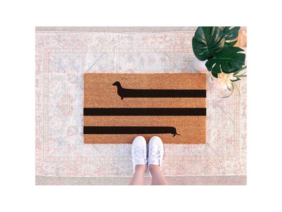 Funny Dachshund Doormat - Dog Mom Welcome Mat, Natural Fiber
