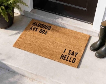 Hello Goodbye Doormat: Natural Coir, Beatles Inspired