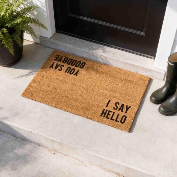 Hello Goodbye Doormat: Natural Coir, Beatles Inspired