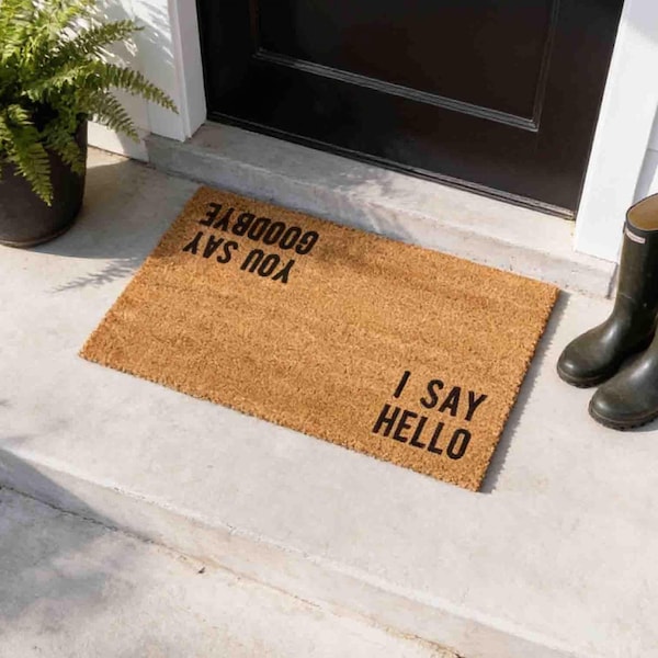 Hello Goodbye Doormat: Natural Coir, Beatles Inspired