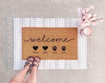 Personalized Dog Doormat: Custom Family Name - Natural Coir Fiber