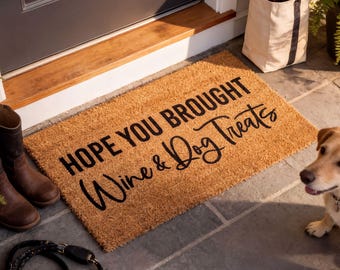 Wine and Dog Treats Welcome Mat, Funny Pet Doormat, Owner Housewarming Gift