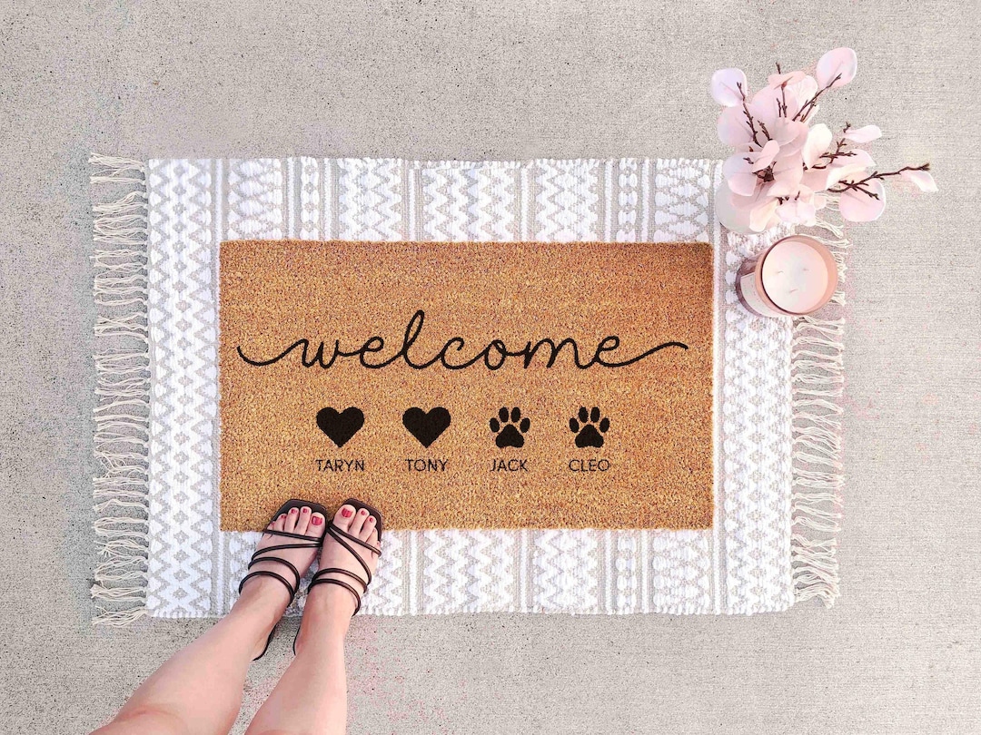 Personalized Dog Doormat: Custom Family Name - Natural Coir Fiber - Medium 18 x 30 (Standard Size)