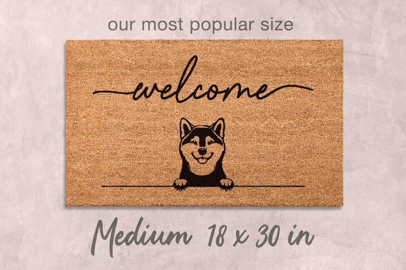 Shiba Inu Door Mat: Cute Dog Design (Natural Coir, Latex) Medium 18 x 30 (Standard Size)