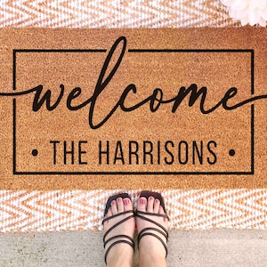 Tapis de bienvenue personnalisé avec nom de famille paillasson paillasson personnalisé décor personnalisé pour nom de famille paillasson tapis de bienvenue personnalisé