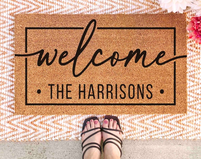 Personalized Welcome Mat with Last Name Family Name Doormat Custom Doormat Personalized Decor for Family Name Door Mat Custom Welcome Mat