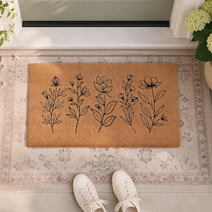 Wildflower Coir Doormat, Floral Design (Front Door, Outdoor Use)