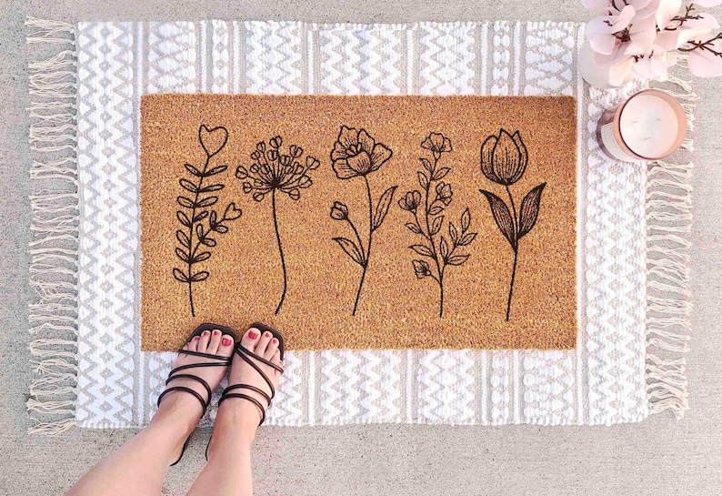 Floral Door Mat: Wildflowers Design - Natural Coir Fiber bild 2