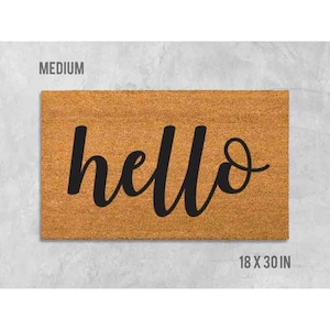Hello Doormat: Natural Coir Welcome Mat with Cursive Script
