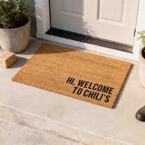 Welcome Doormat: Funny Chili's Design (Natural Coir, Latex)