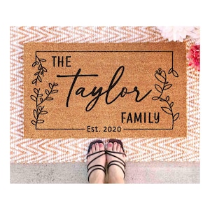 Custom Family Name Door Mat: Natural Coir - Latex Backing