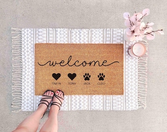Personalized Dog Doormat: Custom Family Name - Natural Coir Fiber