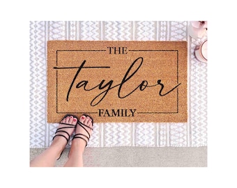 Custom Family Name Doormat: Natural Coir - Latex Backing