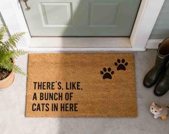 Funny Cat Doormat 'Bunch of Cats' Welcome Mat (Natural Coir)