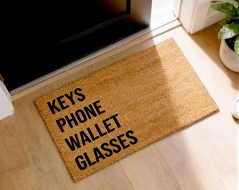 Custom Keys Phone Wallet Glasses Reminder Doormat, Funny Housewarming Welcome Mat