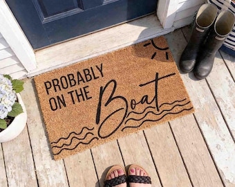 Boat Welcome Mat: Lake House Door Rug (Coir Fiber, Latex)