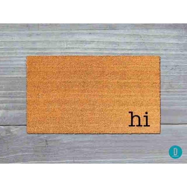 Cheerful 'Hi' Doormat: Handmade Painted Coir Welcome Mat
