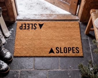 Cabin Ski Doormat, Sleep Slopes Welcome Mat, Housewarming Gift