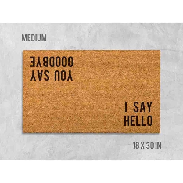 Hello Goodbye Doormat: Natural Coir, Beatles Inspired