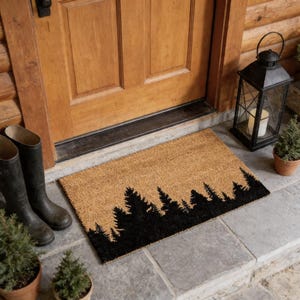 Doormat with Tree Line Design: Natural Coir - Latex Backing