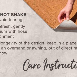 a hand holding a piece of carpet, with text providing care instructions for the carpet.