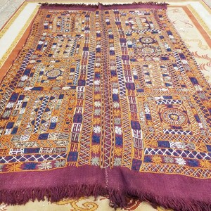 Beautiful Henna Dyed Antique 1930-1940s Embroidered Cicim Kilim 5x7ft