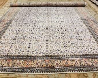 Exquisite 1930-1940s Antique Muted Dyes, Wool Pile Legendary Hereke Rug 6'4''x9'5''