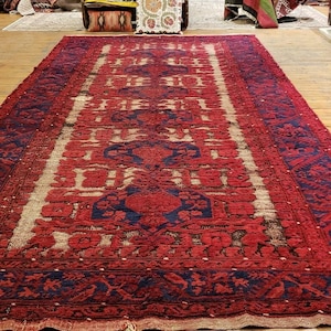Masterpiece Pre-1900&#39;s Nagorno-Karabakh Wool Pile Vegy Dye Armenian Rug 5&#39;3”x 11’8”