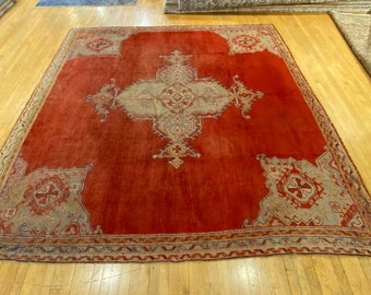 Pre-1900's Antique Natural Dye,Wool Pile Legendary Armenian Oushak Rug 9x9  (s-1611)