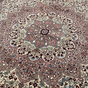 9x12ft Turkish Area Rug | Hereke Rug from Turkey | Living Room Rug 9x12ft | Handknotted Turkish Rug Medallion Design floral Patterned Rug |