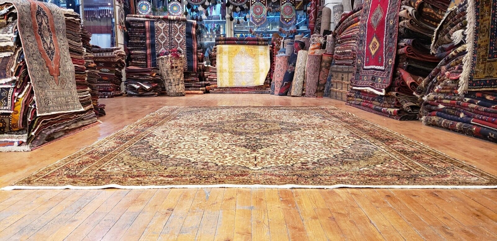 天然染料トルコ Vintage ラグ 絨毯 花柄 100年前 オスマン帝国時代