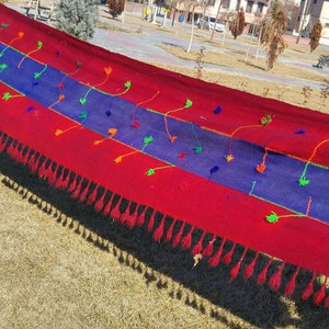 Antique 1900-1940s Long Tent Strap Natural Dyes Tribal Folk-Art 3x17ft