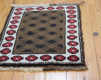 Antique 1900-1939s Tent-Woven 1&#39;7&#39;&#39;x2&#39;6&#39;&#39; Natural Dyes Wool Pile Tribal Rug