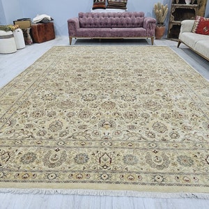 Exquisite Antique Cr1939&#39;s Natural Dye Wool Pile Armenian Oushak Rug 10x14ft