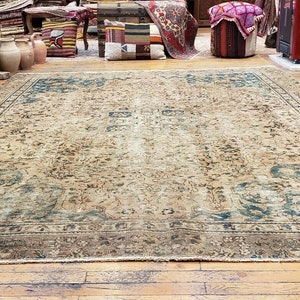 Late 1900&#39;s Antique Muted Dye,Wool Pile, Armenian Oushak Rug 7&#39;2&quot;×9&#39;2&quot;