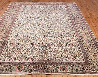 Beautiful Cr1930-1939s Antique Wool Muted Colors Floral Hereke Rug 5x7ft