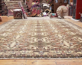 Exquisite Antique 1930&#39;svWool Pile Vegy Dye Armenian Rug Nagorno-Karabak 8x12ft