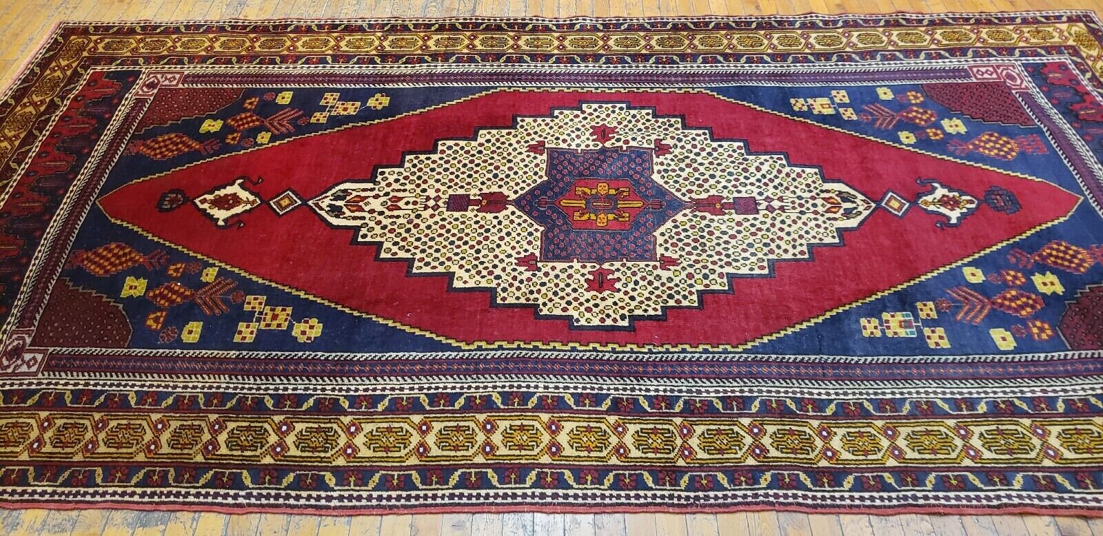 Antique Cr1940-1949s Multi-colored,wool Pile Tribal Area Rug