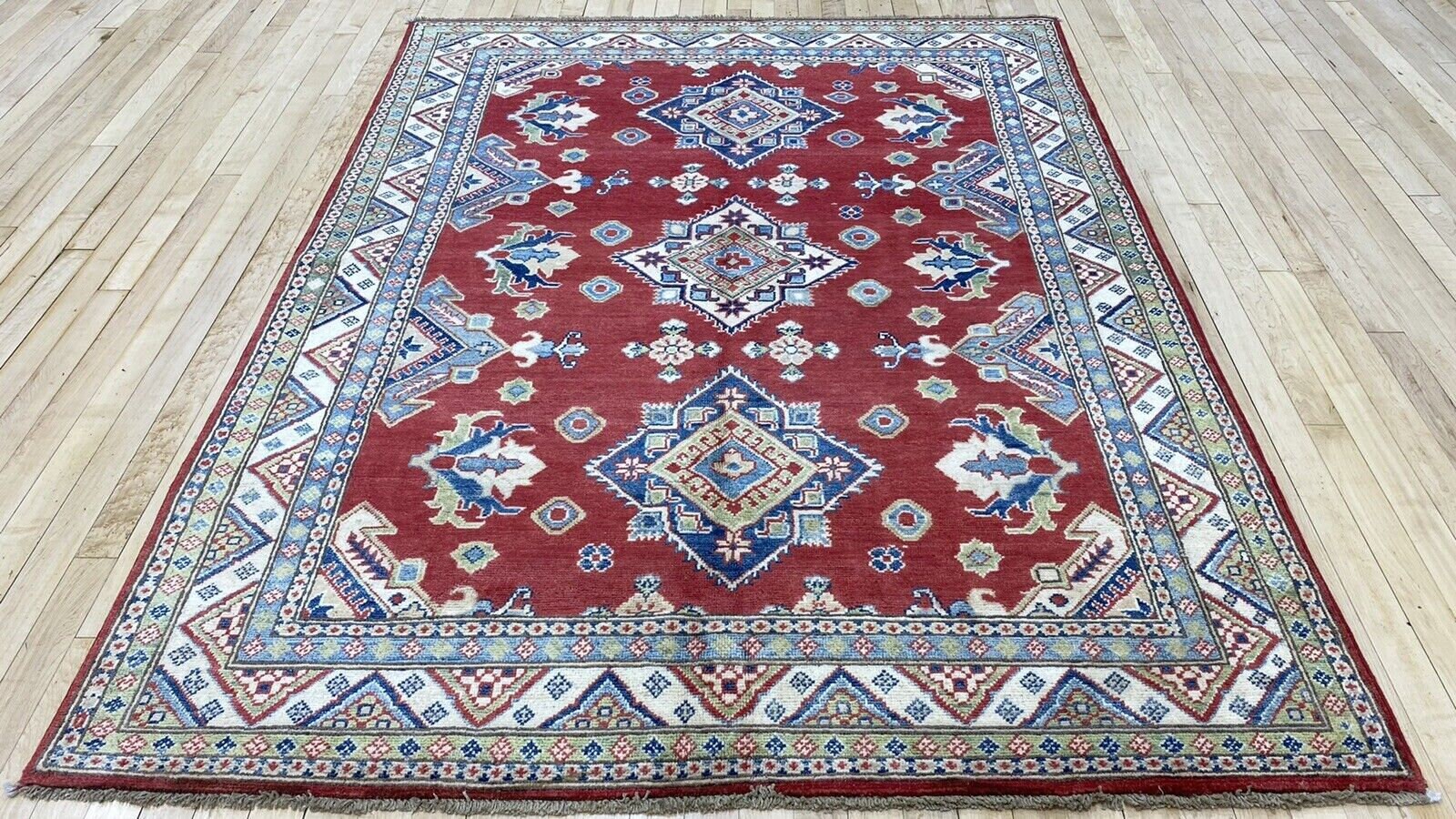 Masterpiece Vintage 1990s Natural Dye Wool Pile Legendary Kazak Rug 5’x7’