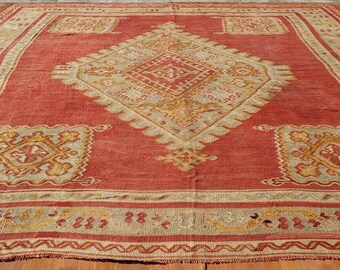 Pre-1900's Antique Natural Dye Wool Pile Legendary Armenian Oushak Kilim 12x13ft