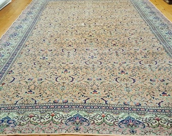 Masterpiece Cr1900-1939s Antique Wool Pile Sage Green Hereke Rug 8x11ft