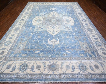 Exquisite Cerulean Blue Color,Original Angora Pile Oushak Rug 9'10" x 14'0"