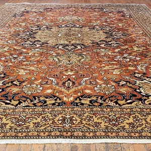 6x9ft Turkish Living Room Rug | Handknotted Turkish Area Rug Masterpiece Antique1930-1940&#39;s Natural Colors Legendary Hereke Rug