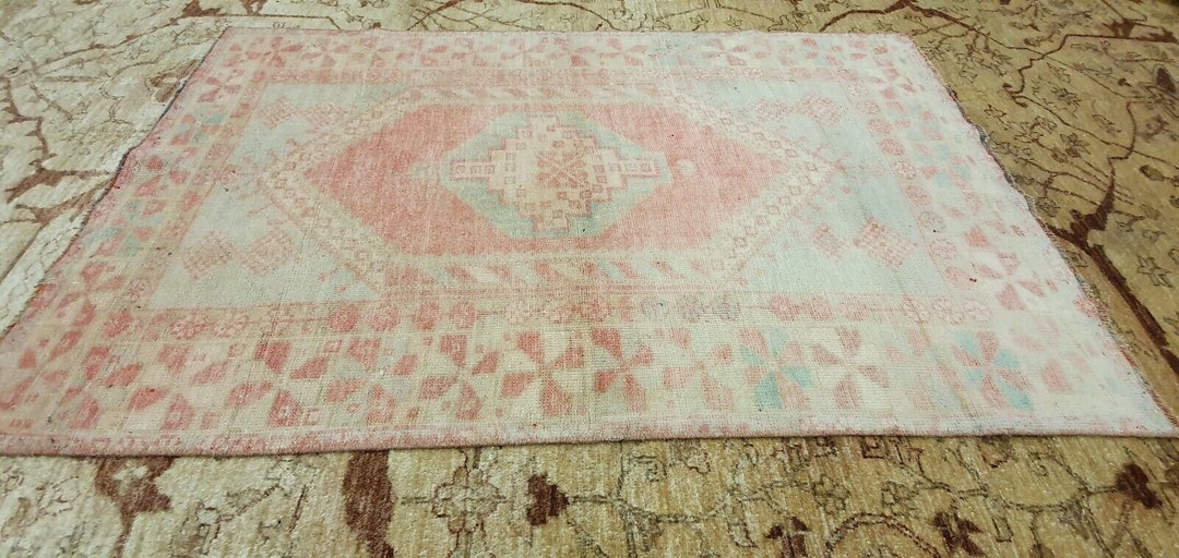 1950 Wool Rug Rare Semi-antique 1950's Wool Pile Natural Dye Oushak Area Rug 3'7