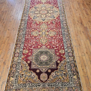 Exquisite Pre-1900s Wool Pile Natural Dye Armenian Inscribed Runner 3&#39;4&quot;×12&#39;8&quot;