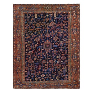 Pre-1900's Antique Navy Blue Color,Original Heriz Collection Rug 9'8" x 12'0"